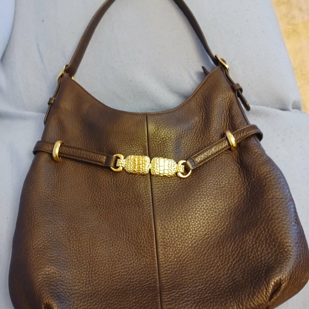 Talbots Brown Leather Hobo Bag with Gold Accents